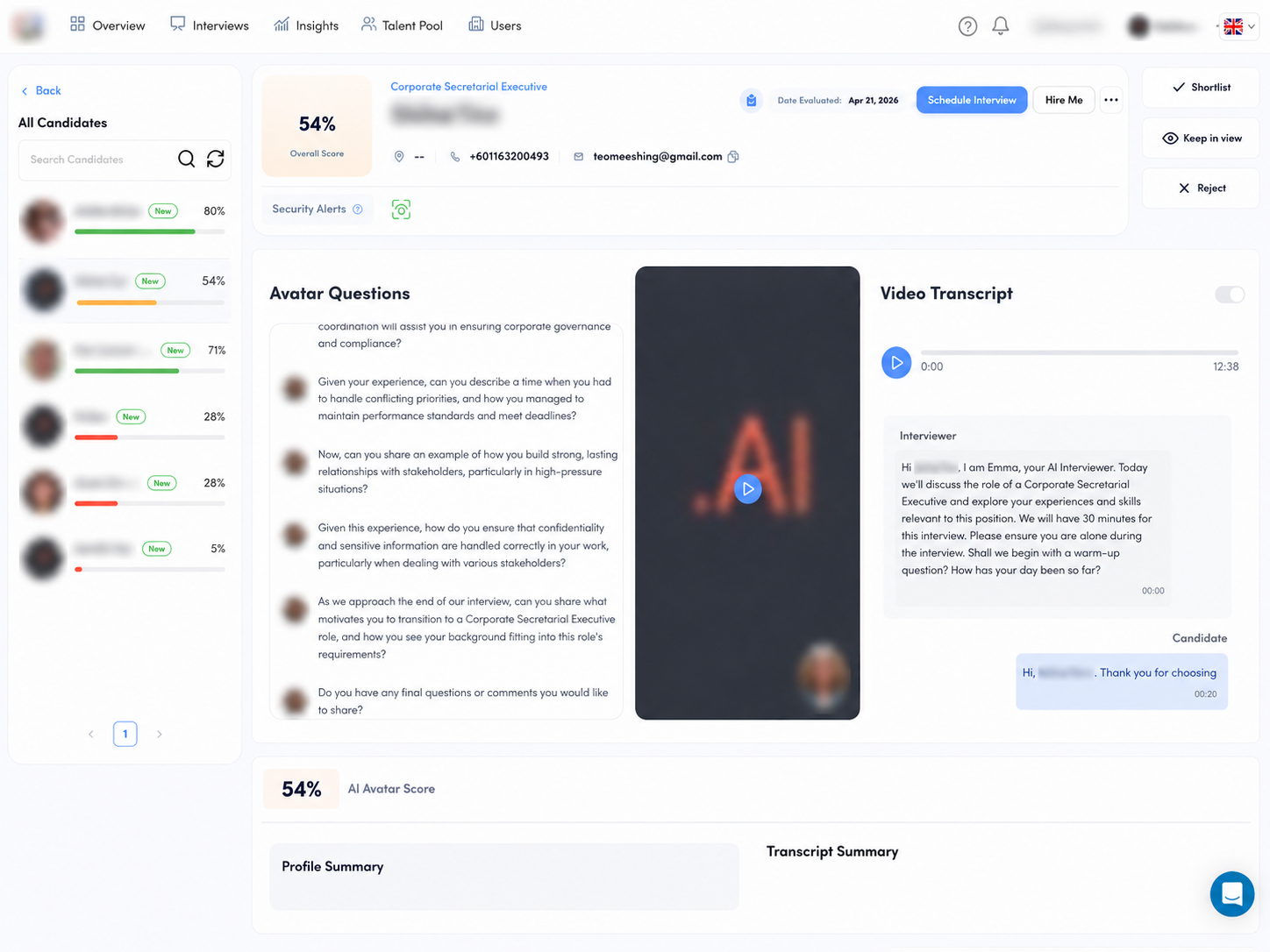 LeanHire Avatar-Style AI Interviewer